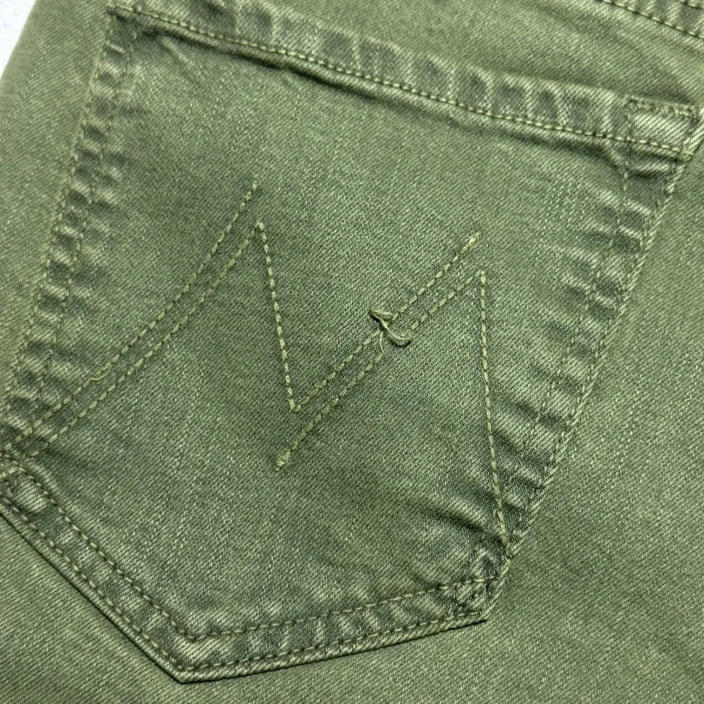 Mother High Waisted Looker Ankle Fray Jeans Womens 28 Stretch Military Green